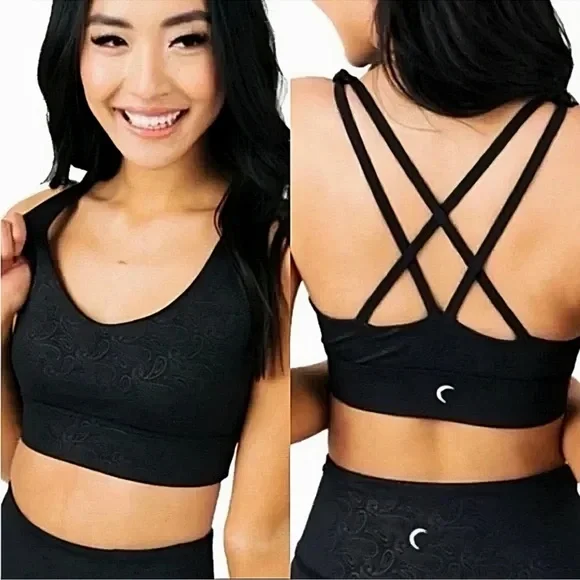 Zyia Activewear Light N Tight Black Paisley Strappy Padded Sports Bra Size XL - Picture 1 of 7